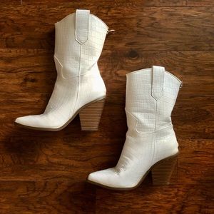 White Croc Heeled Boots